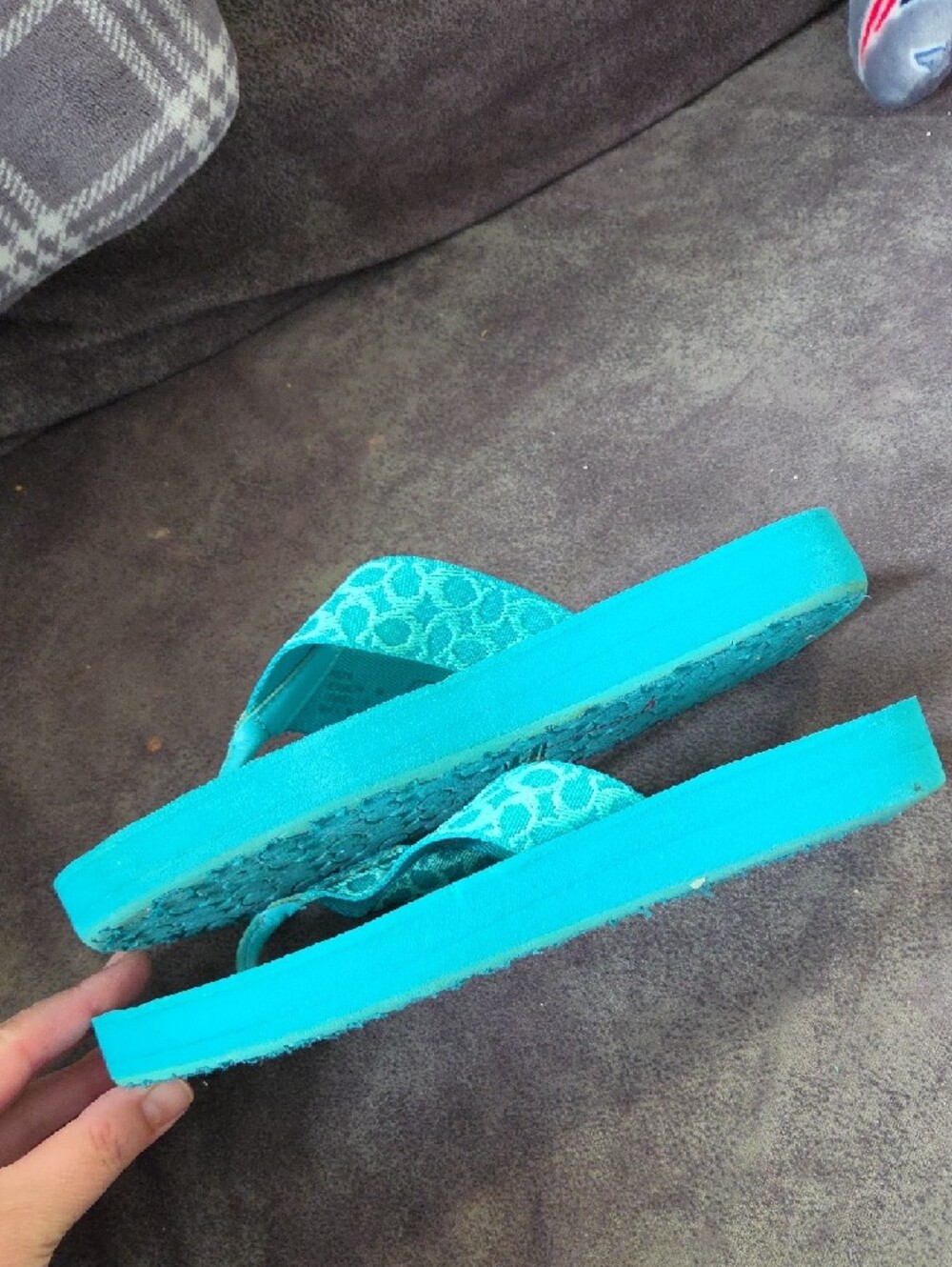 Coach Turquoise Signature Pattern Flip Flop Sandals - Picture 5 of 9